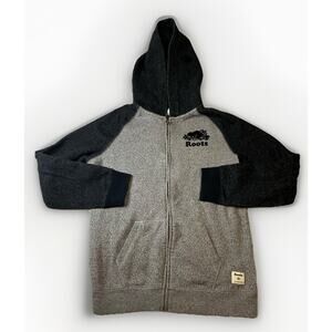 ROOTSKIDS Canada Zip Up Hoodie Jacket Pockets Gray Black Raglan XXL Unisex Kids